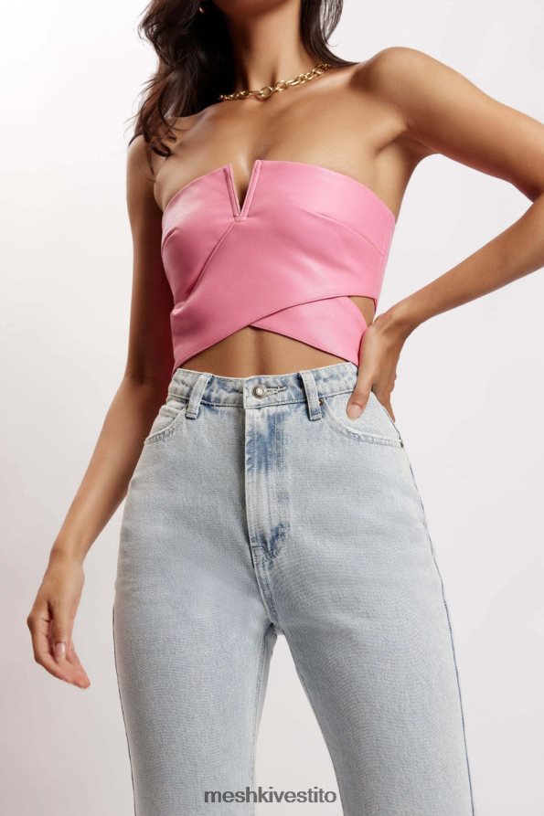 Meshki Top corto ritagliato in ecopelle Perrie vestiario rosa 6L048P1171