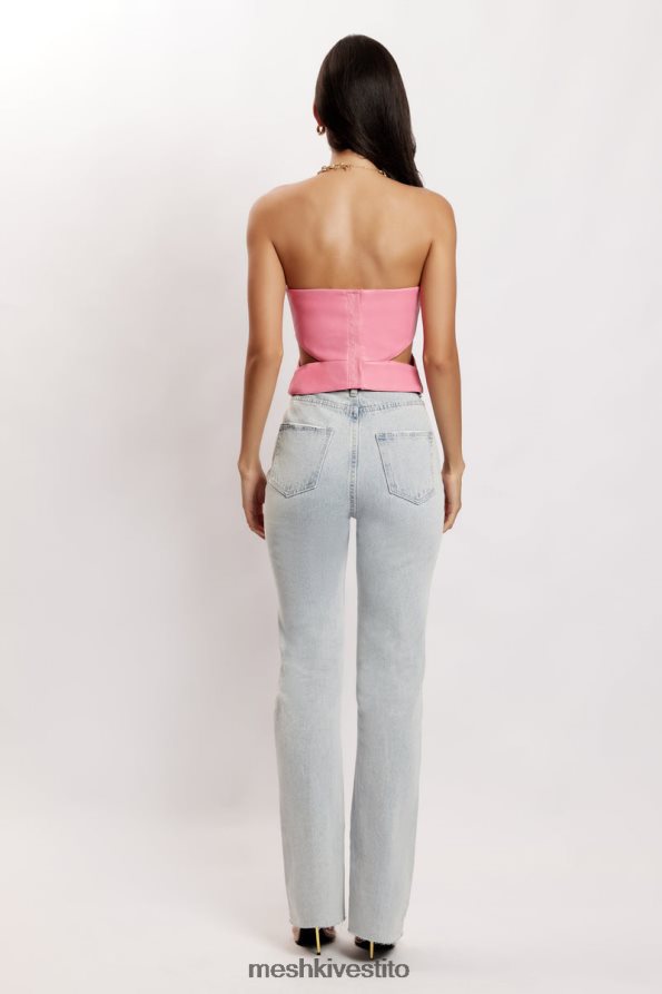 Meshki Top corto ritagliato in ecopelle Perrie vestiario rosa 6L048P1171