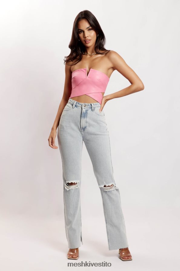 Meshki Top corto ritagliato in ecopelle Perrie vestiario rosa 6L048P1171