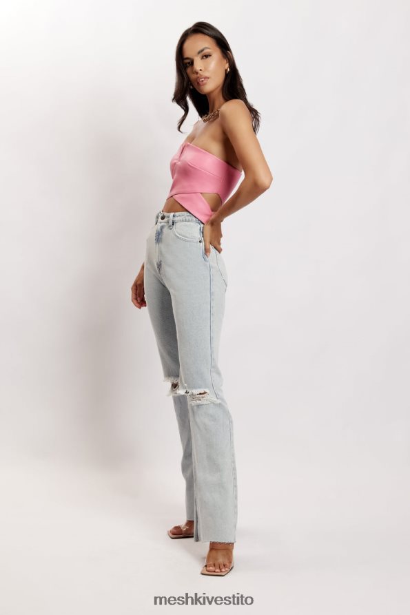 Meshki Top corto ritagliato in ecopelle Perrie vestiario rosa 6L048P1171