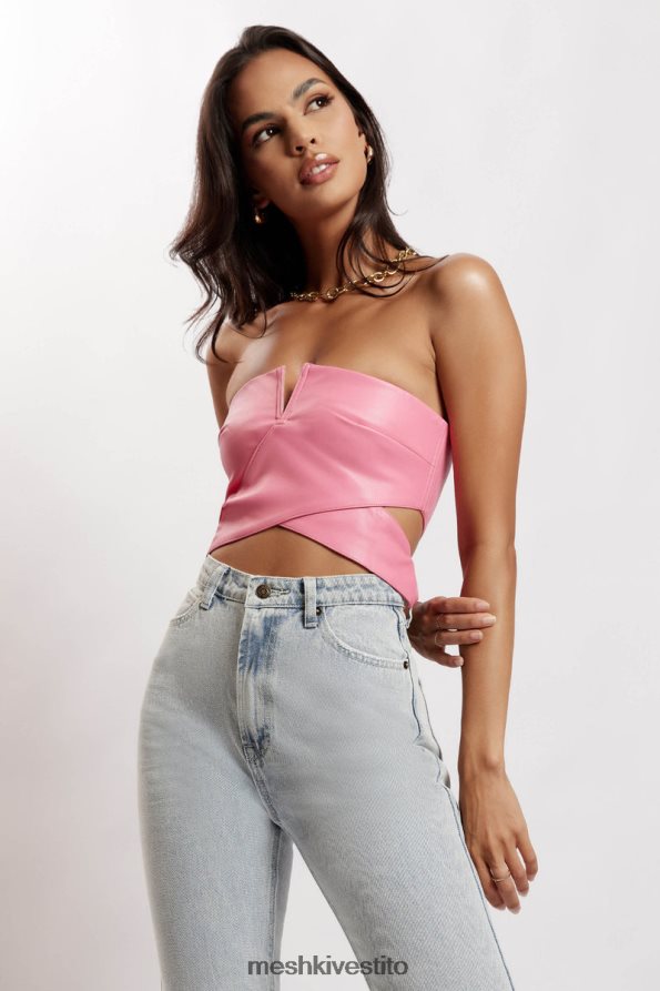 Meshki Top corto ritagliato in ecopelle Perrie vestiario rosa 6L048P1171