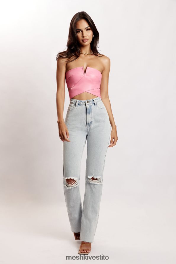 Meshki Top corto ritagliato in ecopelle Perrie vestiario rosa 6L048P1171