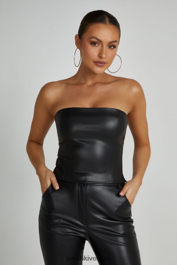 Meshki Top corto senza spalline in ecopelle Pamela vestiario nero 6L048P819