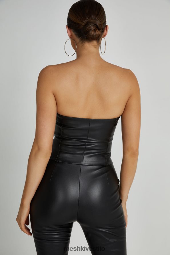 Meshki Top corto senza spalline in ecopelle Pamela vestiario nero 6L048P819