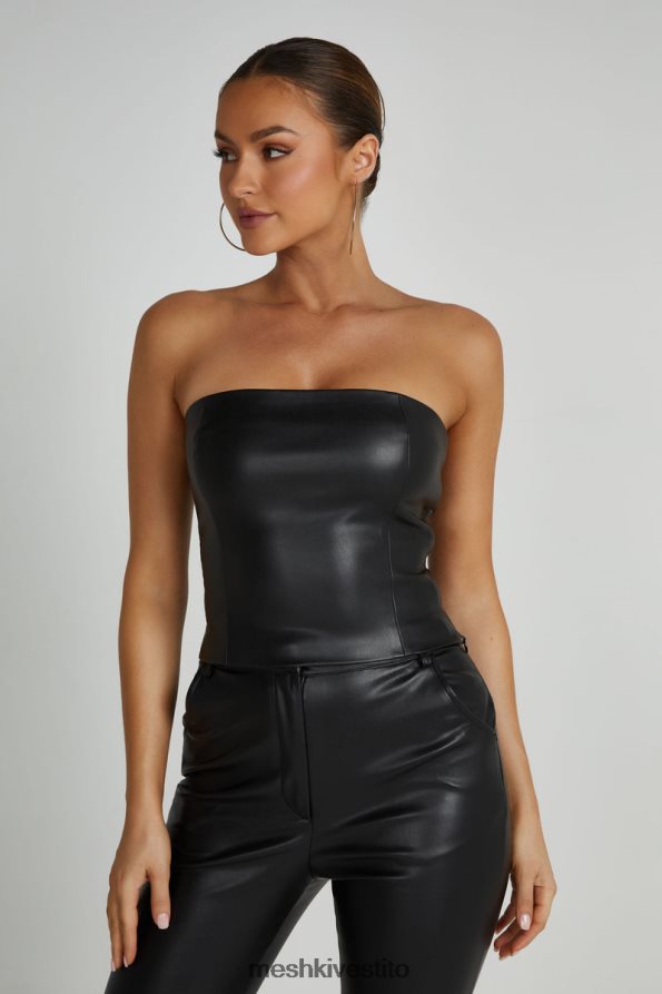 Meshki Top corto senza spalline in ecopelle Pamela vestiario nero 6L048P819