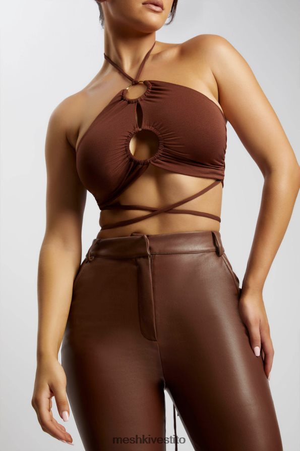 Meshki top corto allacciato alla caviglia con ruche sabrina vestiario cioccolato 6L048P1169
