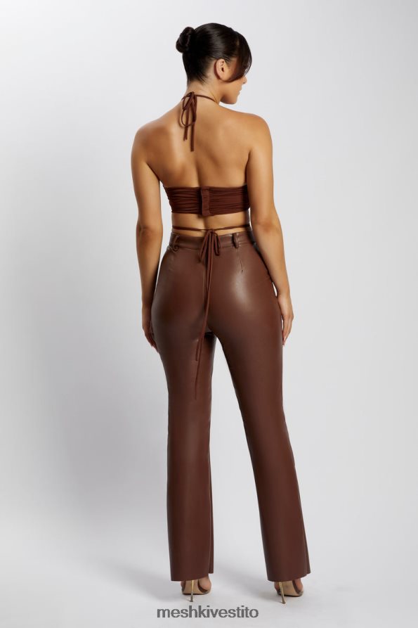 Meshki top corto allacciato alla caviglia con ruche sabrina vestiario cioccolato 6L048P1169