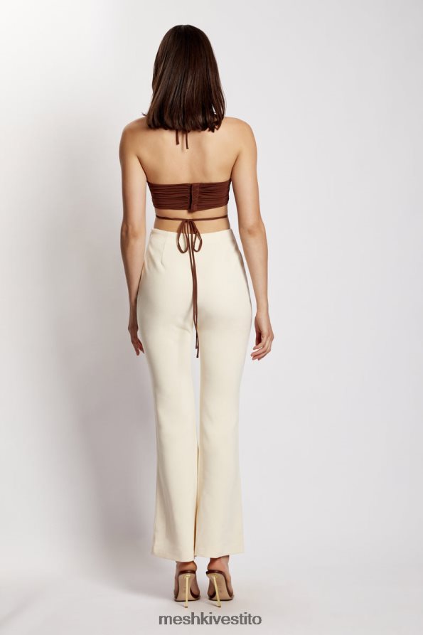Meshki top corto allacciato alla caviglia con ruche sabrina vestiario cioccolato 6L048P1169