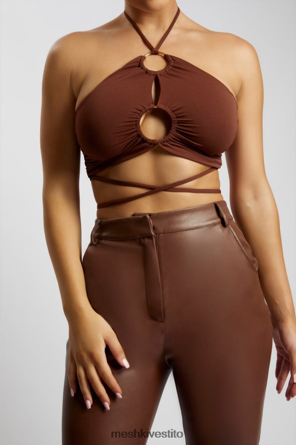 Meshki top corto allacciato alla caviglia con ruche sabrina vestiario cioccolato 6L048P1169