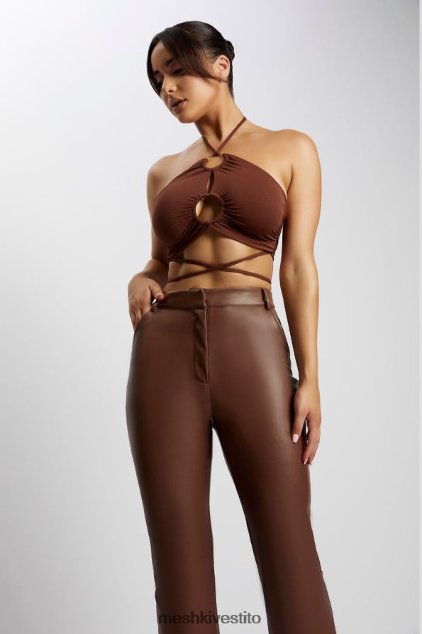 Meshki top corto allacciato alla caviglia con ruche sabrina vestiario cioccolato 6L048P1169