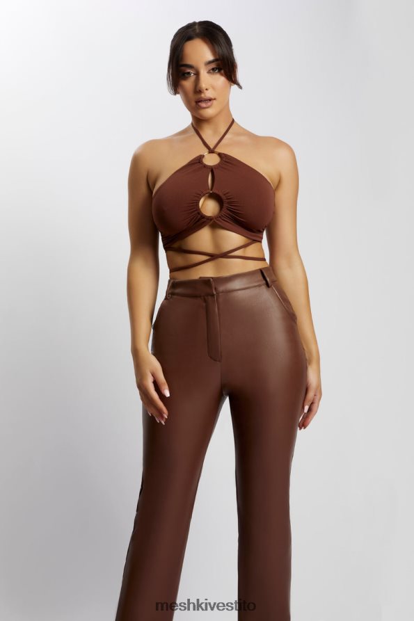 Meshki top corto allacciato alla caviglia con ruche sabrina vestiario cioccolato 6L048P1169