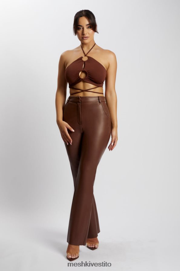 Meshki top corto allacciato alla caviglia con ruche sabrina vestiario cioccolato 6L048P1169