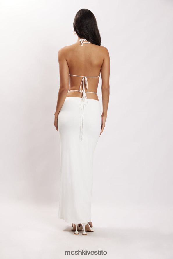 Meshki top corto allacciato con ruche color ambra vestiario bianco 6L048P992