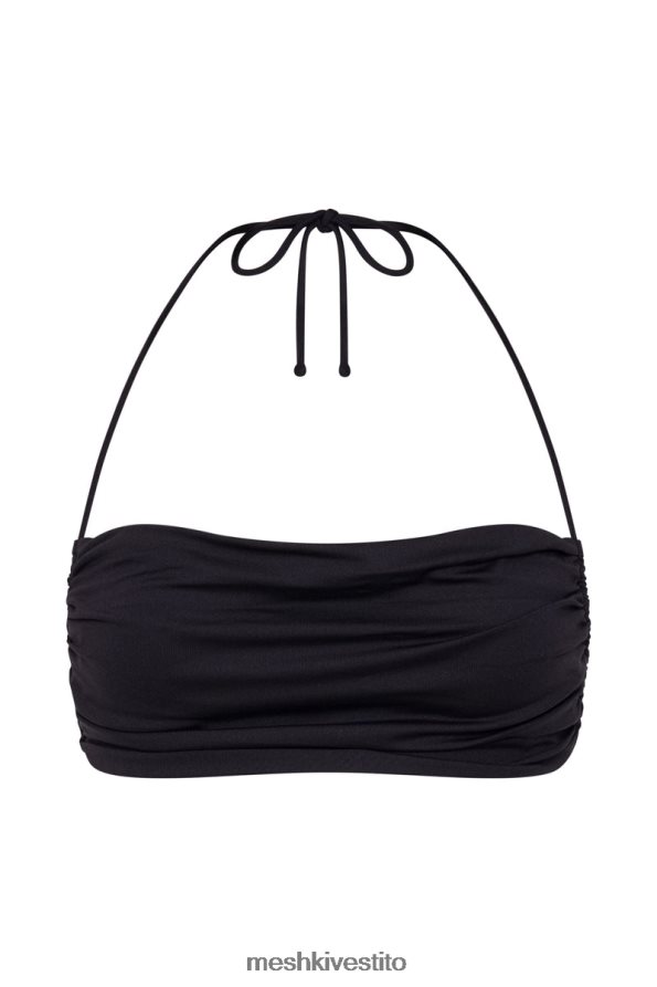 Meshki top corto allacciato con ruche color ambra vestiario nero 6L048P1151