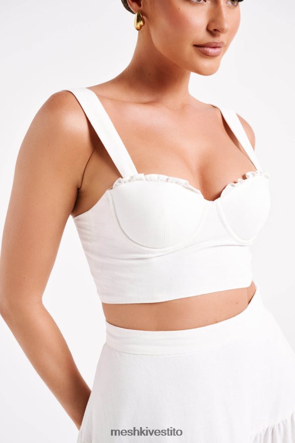 Meshki top corto in lino con coppe Hilaria vestiario bianco 6L048P757