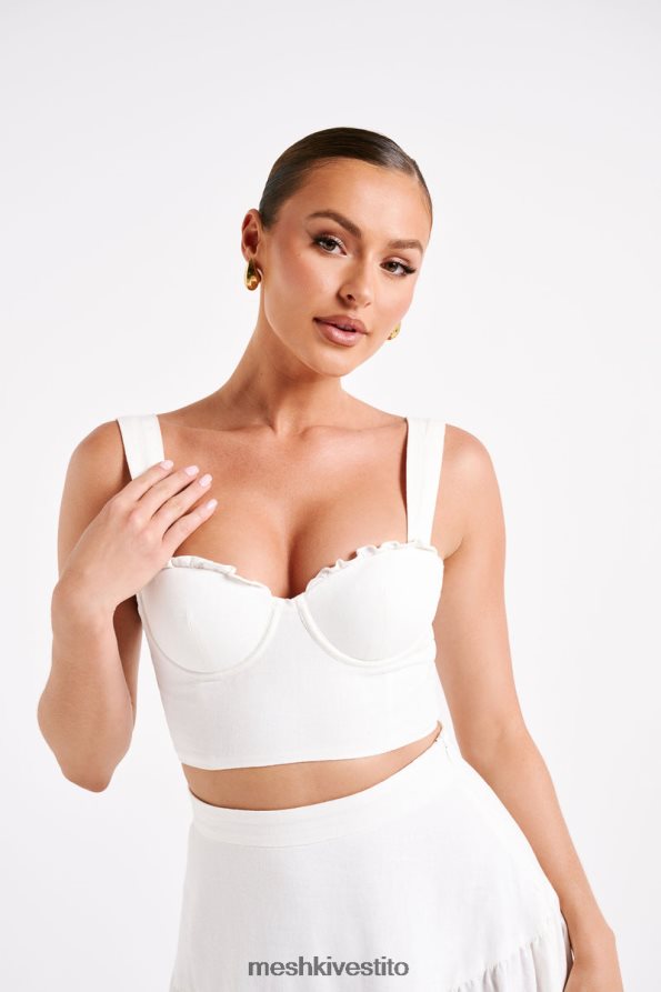 Meshki top corto in lino con coppe Hilaria vestiario bianco 6L048P757