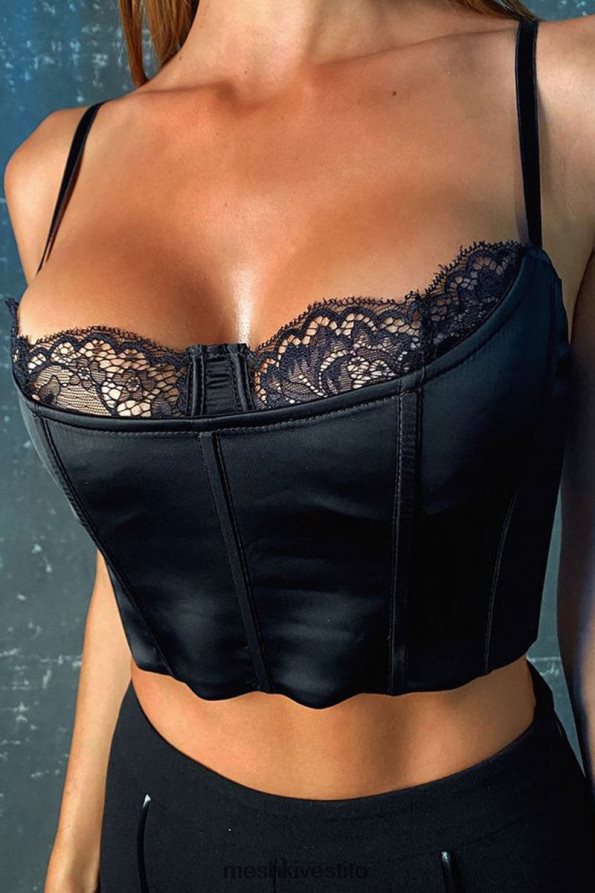 Meshki top corto in pizzo lago vestiario nero 6L048P901