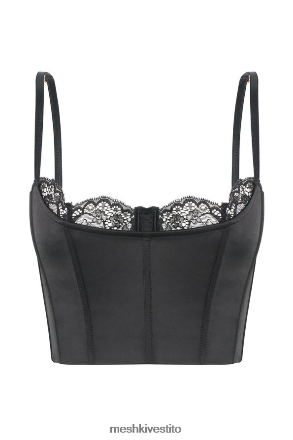 Meshki top corto in pizzo lago vestiario nero 6L048P901