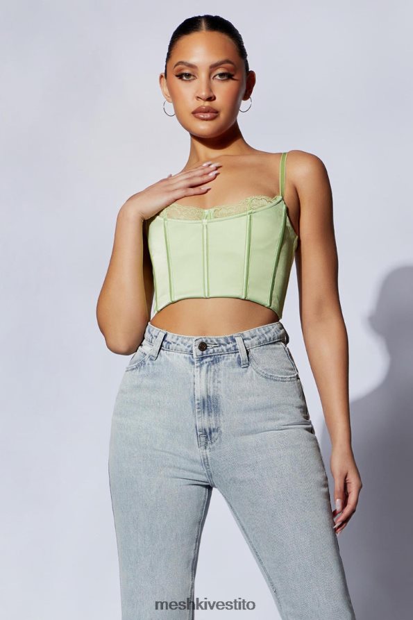 Meshki top corto in pizzo lago vestiario verde pistacchio 6L048P1092