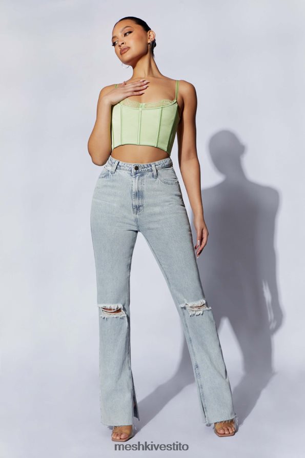 Meshki top corto in pizzo lago vestiario verde pistacchio 6L048P1092