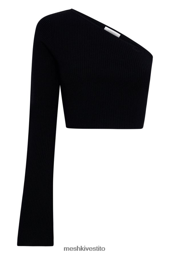 Meshki top rue corto con maniche svasate e monospalla vestiario nero 6L048P973