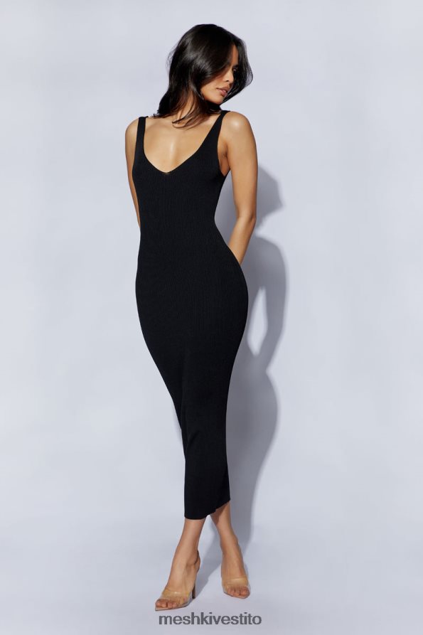 Meshki Abito midi Jodie con scollo a V vestiario nero 6L048P375