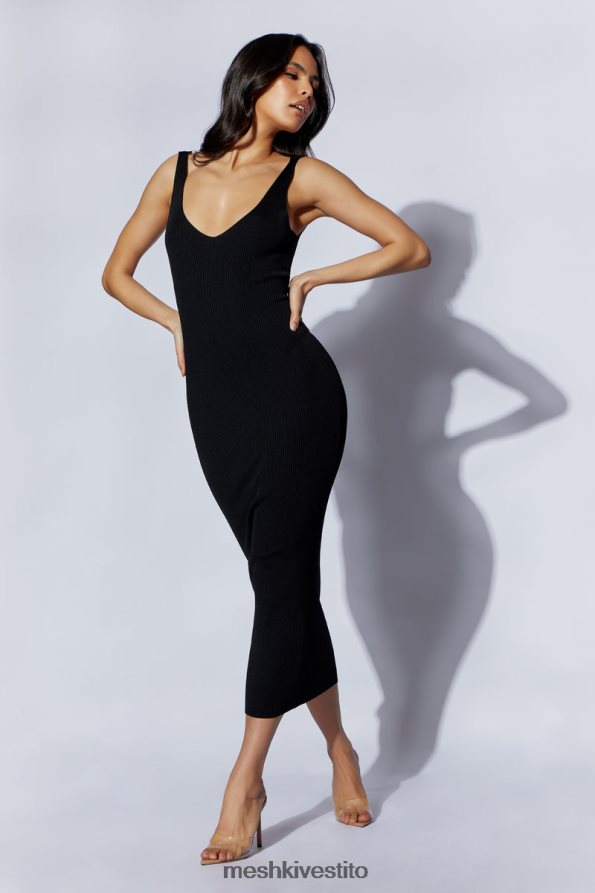 Meshki Abito midi Jodie con scollo a V vestiario nero 6L048P375
