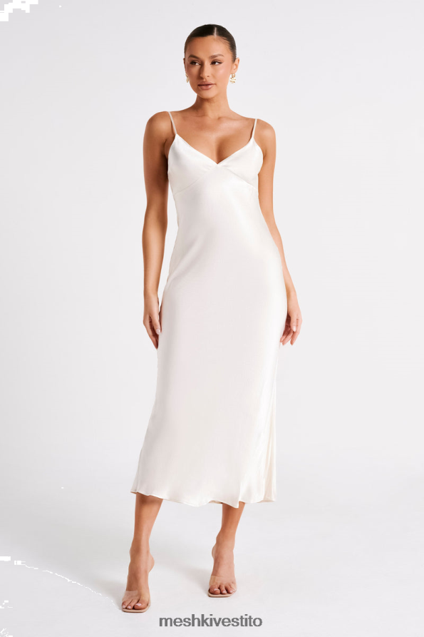 Meshki Abito midi Kiko in chiffon di raso vestiario avorio 6L048P43
