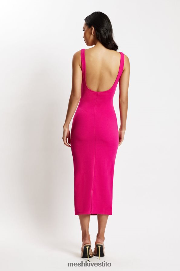 Meshki Abito midi Maria in crêpe con scollo quadrato vestiario fucsia 6L048P537