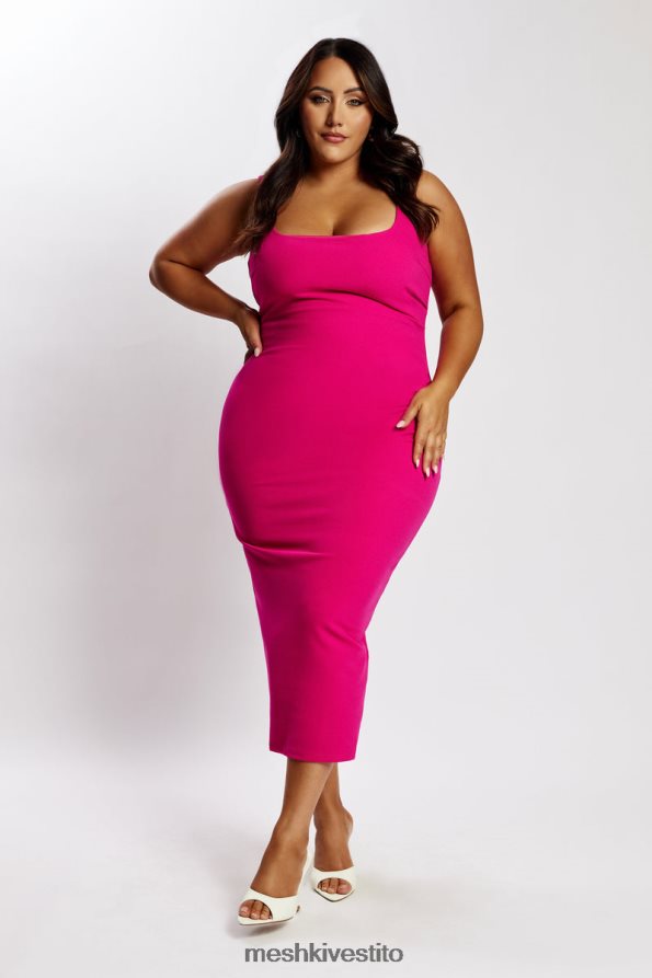 Meshki Abito midi Maria in crêpe con scollo quadrato vestiario fucsia 6L048P537