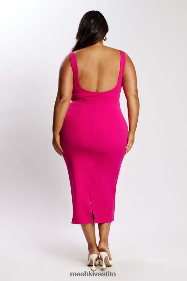 Meshki Abito midi Maria in crêpe con scollo quadrato vestiario fucsia 6L048P537