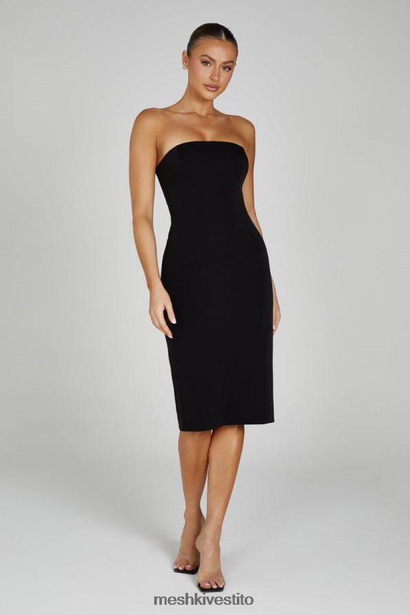 Meshki Abito midi Marianne in crêpe senza spalline vestiario nero 6L048P141