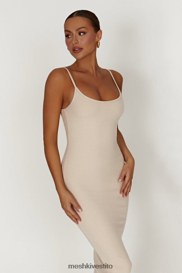 Meshki Abito midi a canottiera a coste Alexis vestiario crema 6L048P431
