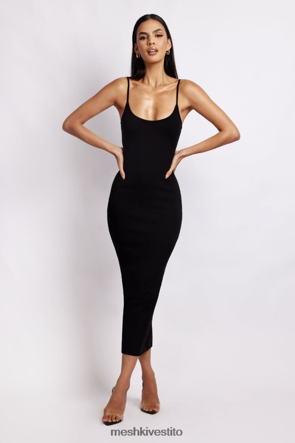 Meshki Abito midi a canottiera a coste Alexis vestiario nero 6L048P361