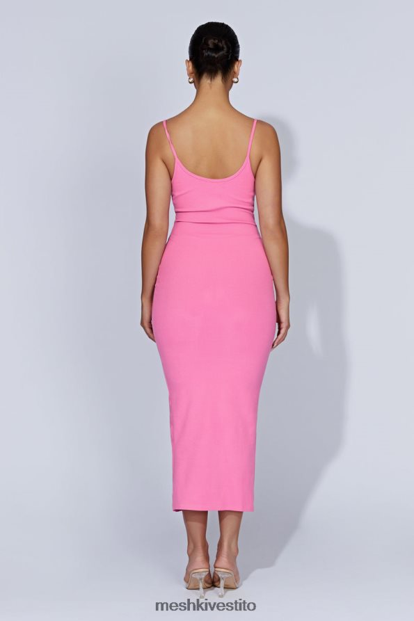 Meshki Abito midi a canottiera a coste Alexis vestiario rosa gomma da masticare 6L048P421