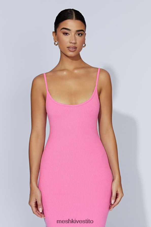 Meshki Abito midi a canottiera a coste Alexis vestiario rosa gomma da masticare 6L048P421