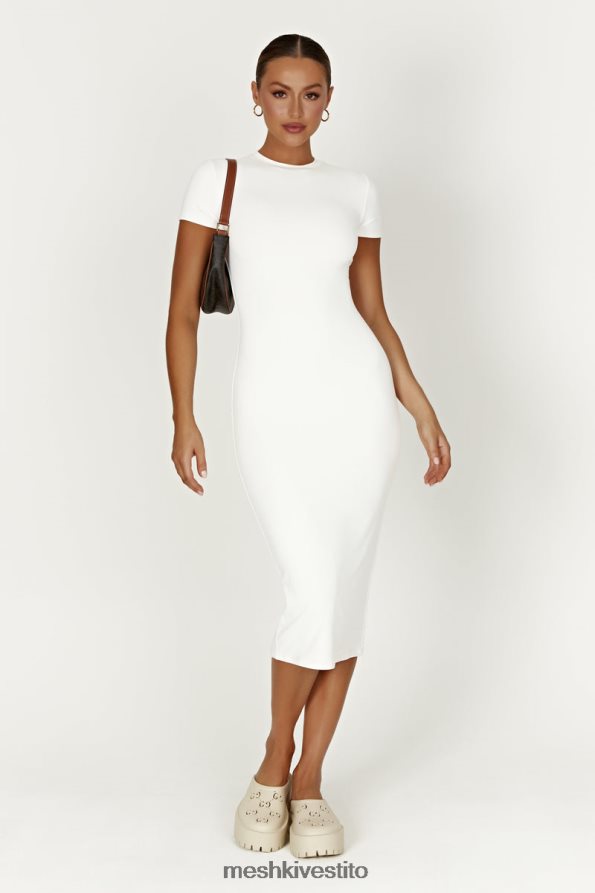Meshki Abito midi a maniche corte in nylon riciclato Penny vestiario bianco 6L048P371