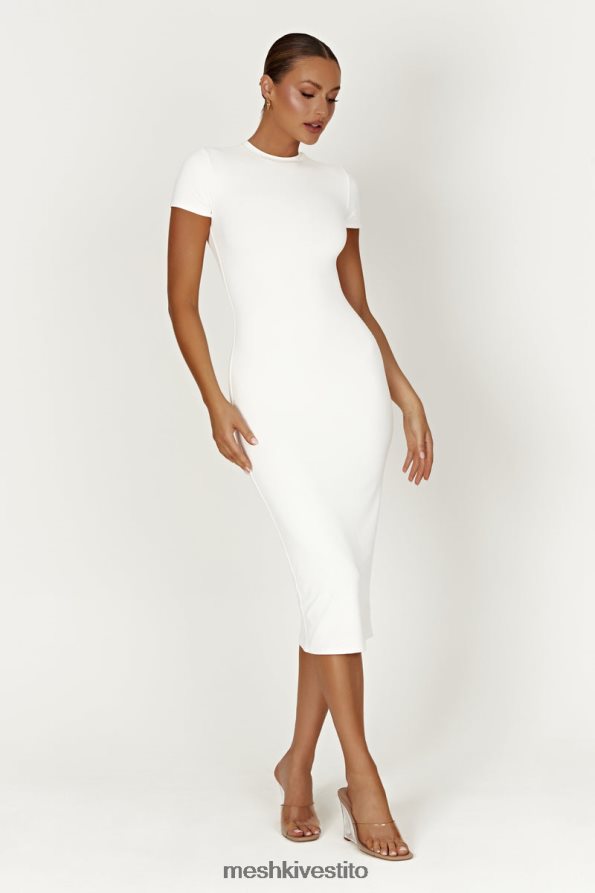 Meshki Abito midi a maniche corte in nylon riciclato Penny vestiario bianco 6L048P371