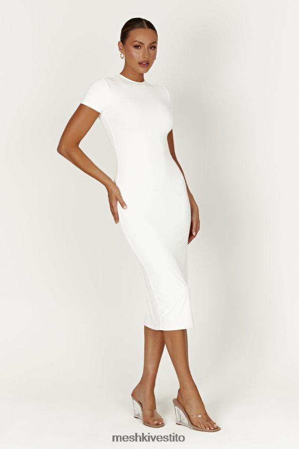 Meshki Abito midi a maniche corte in nylon riciclato Penny vestiario bianco 6L048P371