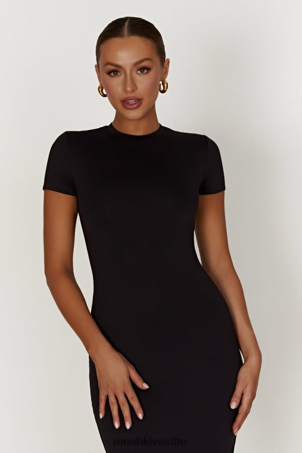 Meshki Abito midi a maniche corte in nylon riciclato Penny vestiario nero 6L048P349
