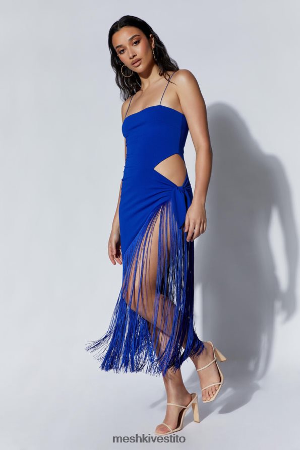 Meshki Abito midi a portafoglio Yasmin con frange vestiario blu persiano 6L048P515