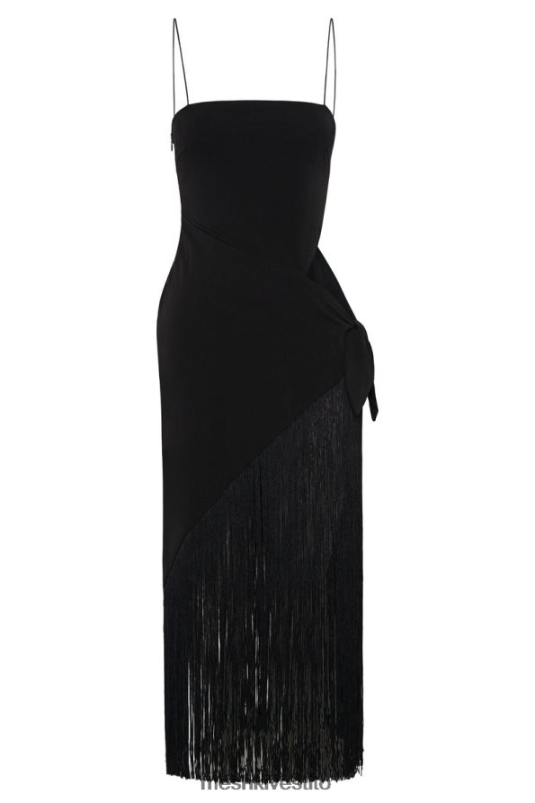 Meshki Abito midi a portafoglio Yasmin con frange vestiario nero 6L048P625