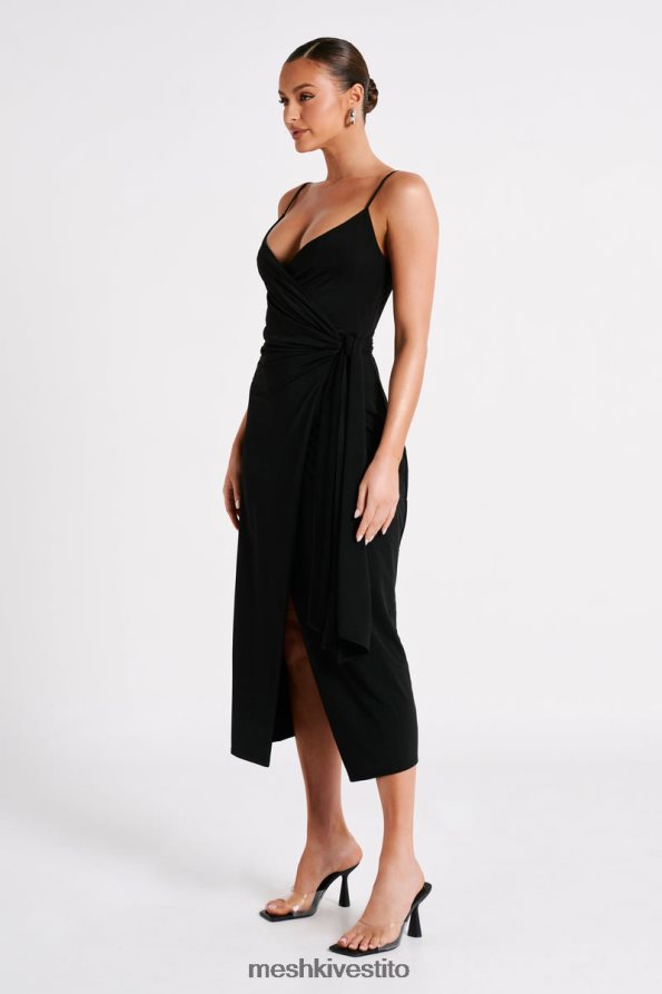 Meshki Abito midi a portafoglio drappeggiato Caroline vestiario nero 6L048P109