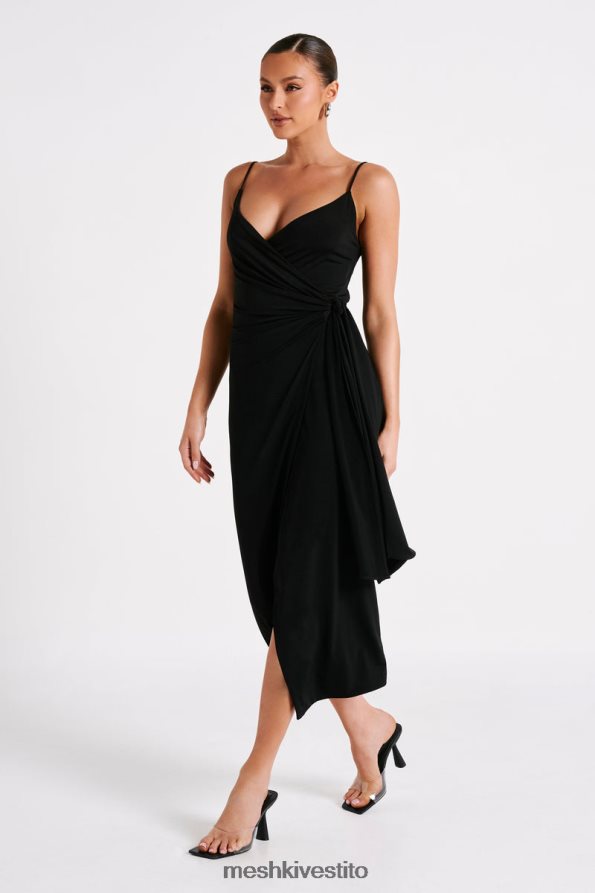 Meshki Abito midi a portafoglio drappeggiato Caroline vestiario nero 6L048P109