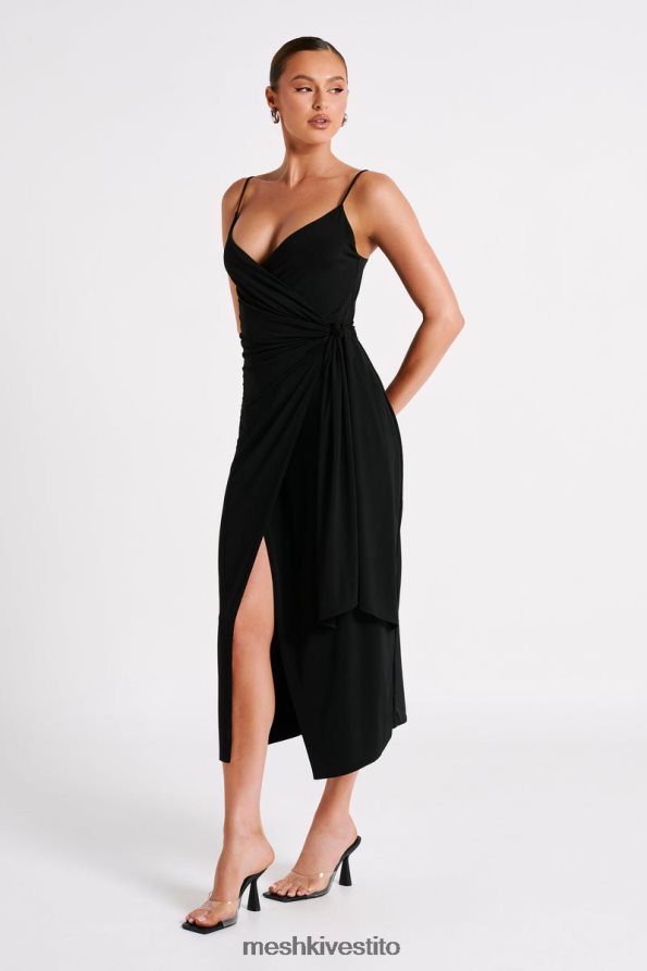 Meshki Abito midi a portafoglio drappeggiato Caroline vestiario nero 6L048P109