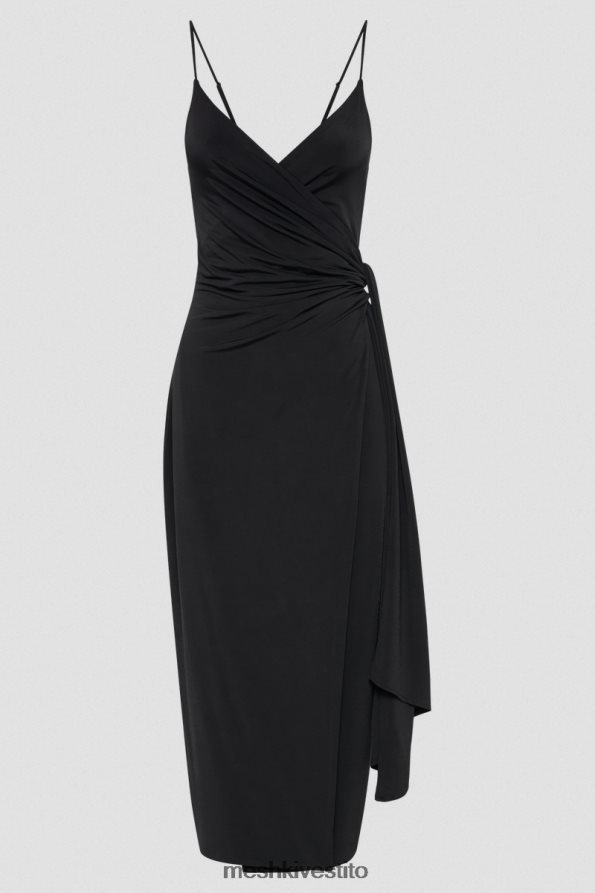 Meshki Abito midi a portafoglio drappeggiato Caroline vestiario nero 6L048P109