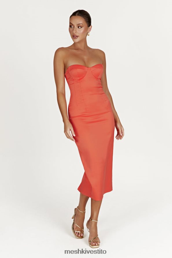 Meshki Abito midi aderente con coppe Bryony vestiario corallo 6L048P370