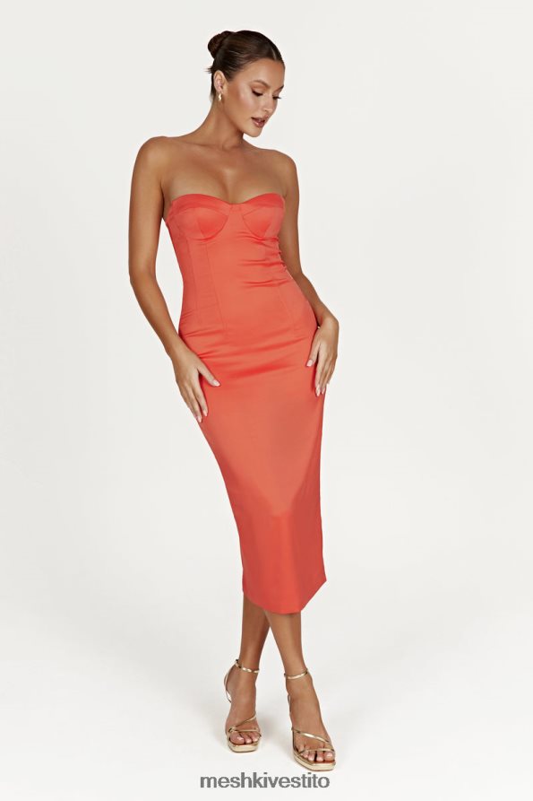 Meshki Abito midi aderente con coppe Bryony vestiario corallo 6L048P370