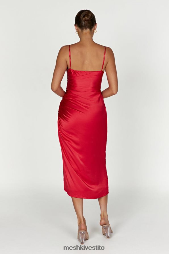 Meshki Abito midi claudette con drappeggi in raso vestiario rosso 6L048P588