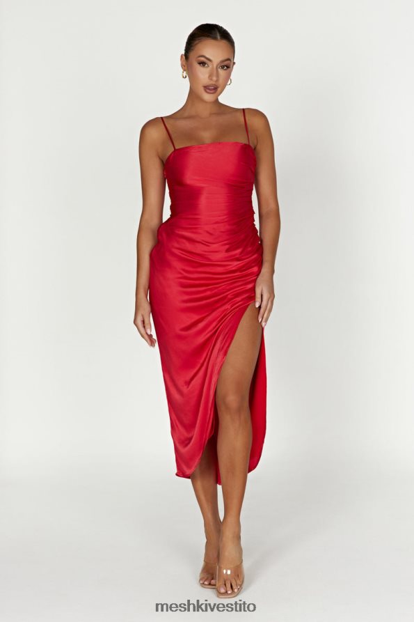Meshki Abito midi claudette con drappeggi in raso vestiario rosso 6L048P588